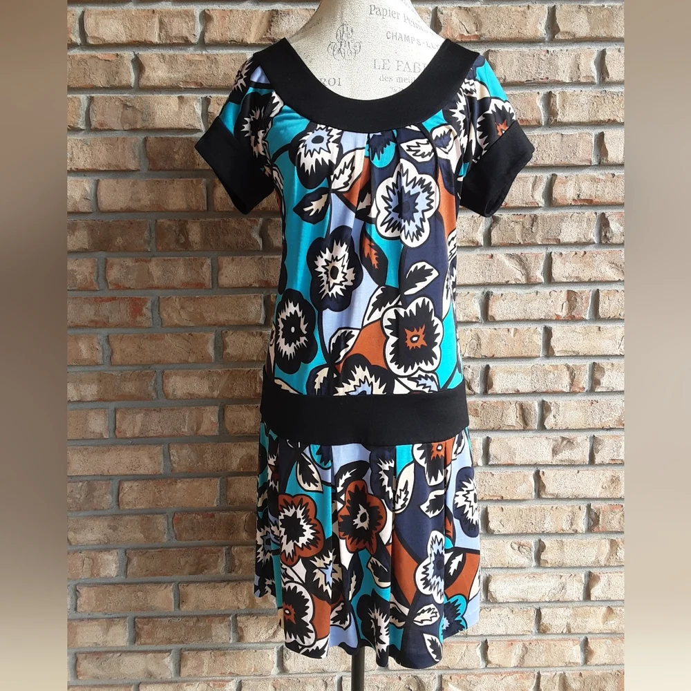 Diane Von Furstenberg 100% Silk Drop Waist Short Sleeve Dress.
